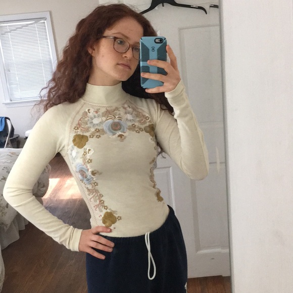 disco rose embroidered turtleneck top